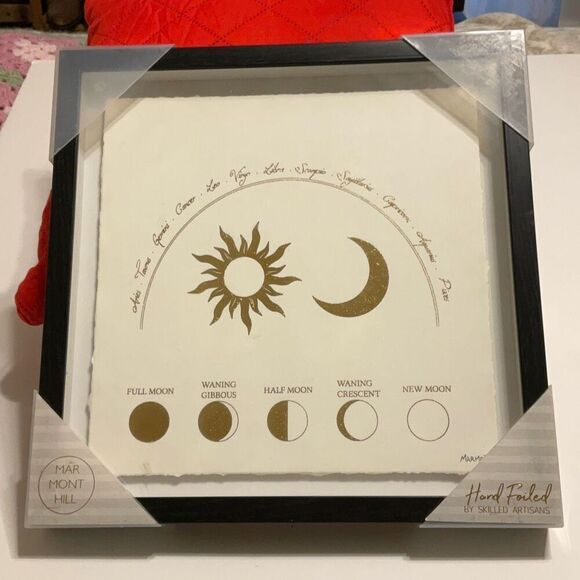 Moon, Sun and Zodiac Hand Foiled Framed Paper Art. Cream and Gold. So Cool - Picture 5 of 9